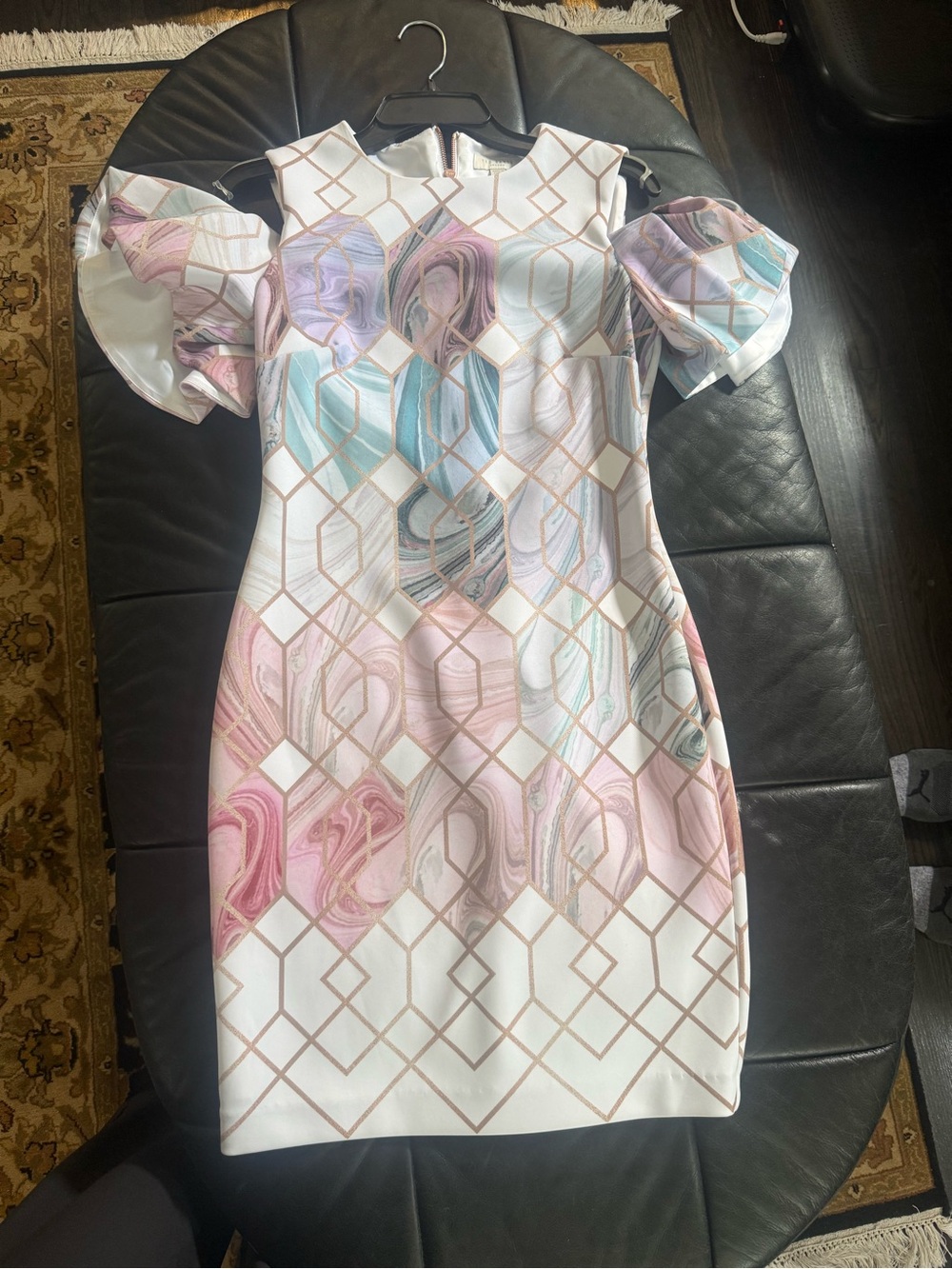 Ted Baker Pastel Marble-Print Puff Sleeve Midi Dress